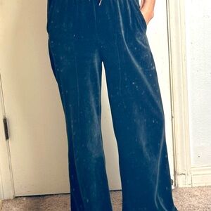 Black Puma Velour  Wide-Leg Running Pants